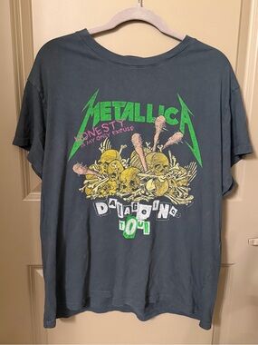 Daydreamer Metallica Damage Inc. Charcoal Tee with Neon Green & Hot Pink Graphic